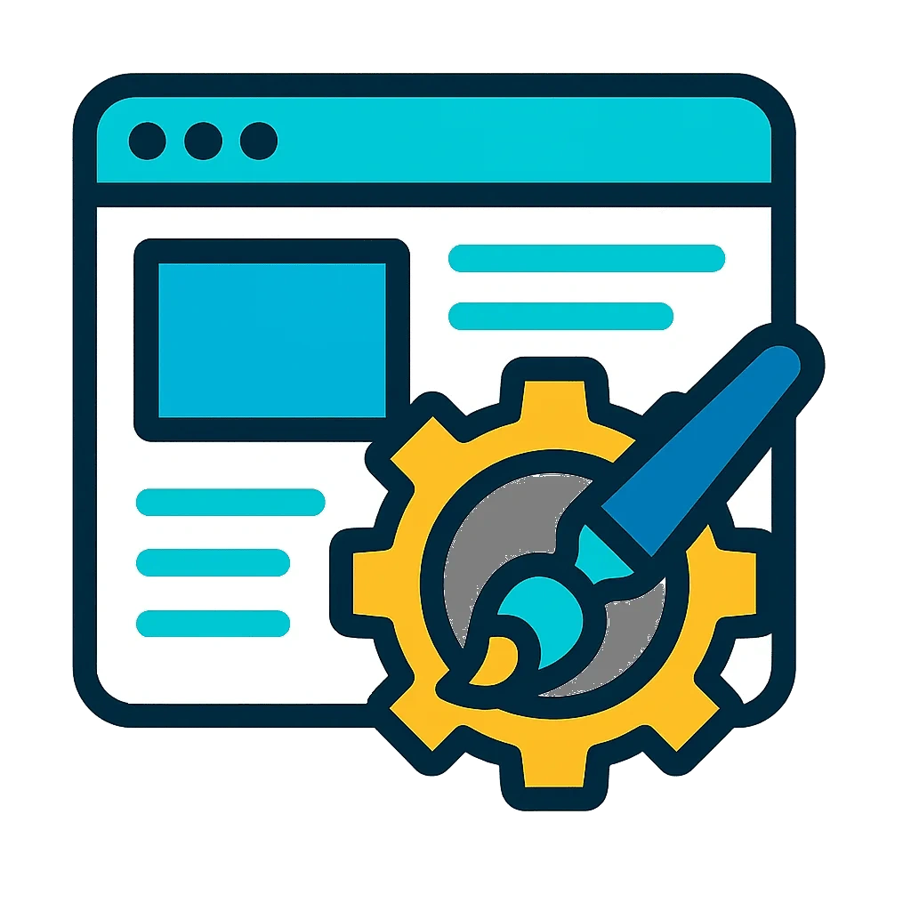 Ícone de configuração e design de sites responsivos com personalização visual e otimização para SEO.