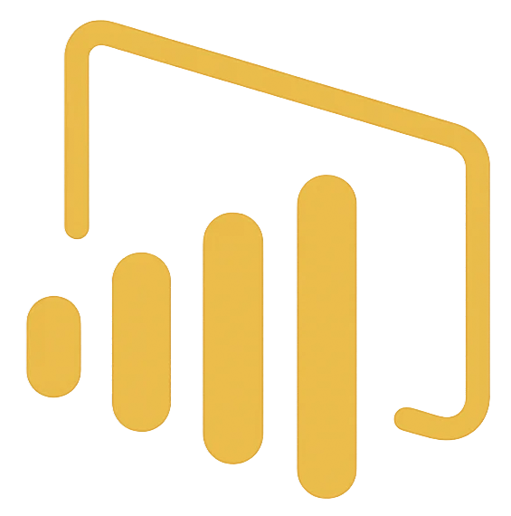 Logotipo oficial do Microsoft Power BI em cor amarela, representando a plataforma de análise de dados e business intelligence da Microsoft.