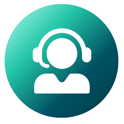 Ícone de atendimento online com fone de ouvido em fundo degradê verde e azul. Circular icon of a person with headset symbolizing agile digital support, humanized service, and specialized online assistance.