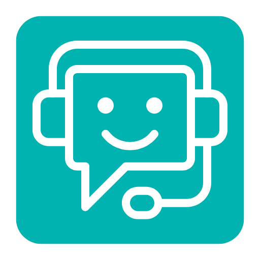 Ícone de chatbot com headset simbolizando atendimento digital inteligente e suporte automatizado.