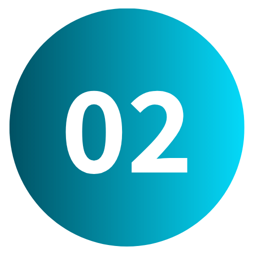 Ícone circular azul em gradiente com o número 02 centralizado em branco.