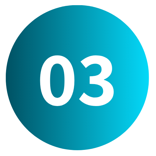 Ícone circular azul em gradiente com o número 03