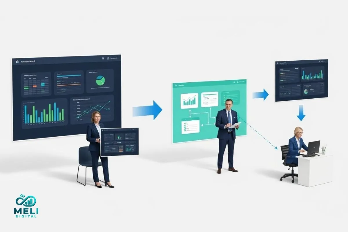 Automação de processos empresariais eliminando retrabalho operacional, integrando sistemas e organizando dados para decisões estratégicas. Business process automation eliminating operational rework, integrating systems and organizing data for strategic decision-making.