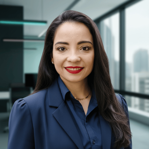 Retrato profissional de Eliene Silva Soares, sócia-fundadora e diretora de tecnologia da Meli Digital, em ambiente corporativo moderno, vestindo blazer azul-marinho e camisa social, com expressão confiante e acolhedora.